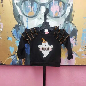 Brand New Girls Sequin Boo Ruffle Sleeve Top